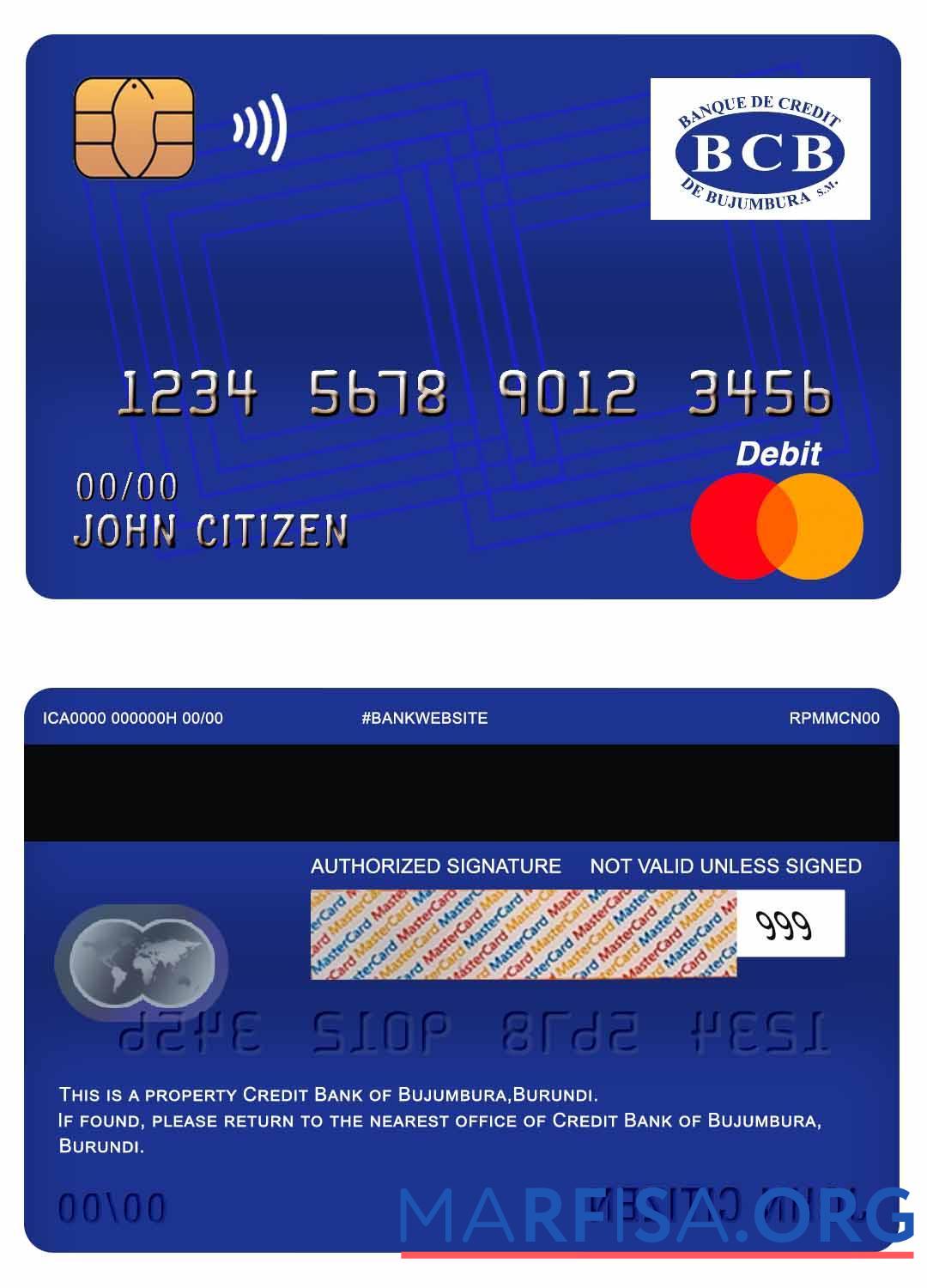 Printable Burundi Credit Bank of Bujumbura master debit card download for verification